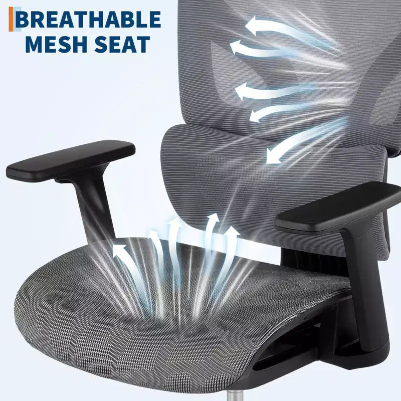 Mesh Ergonomic Office Chair with 4D Armrests Dynamic Lumbar High Back Recline Slide Seat Headrest Silent Wheels for Home Study Gaming