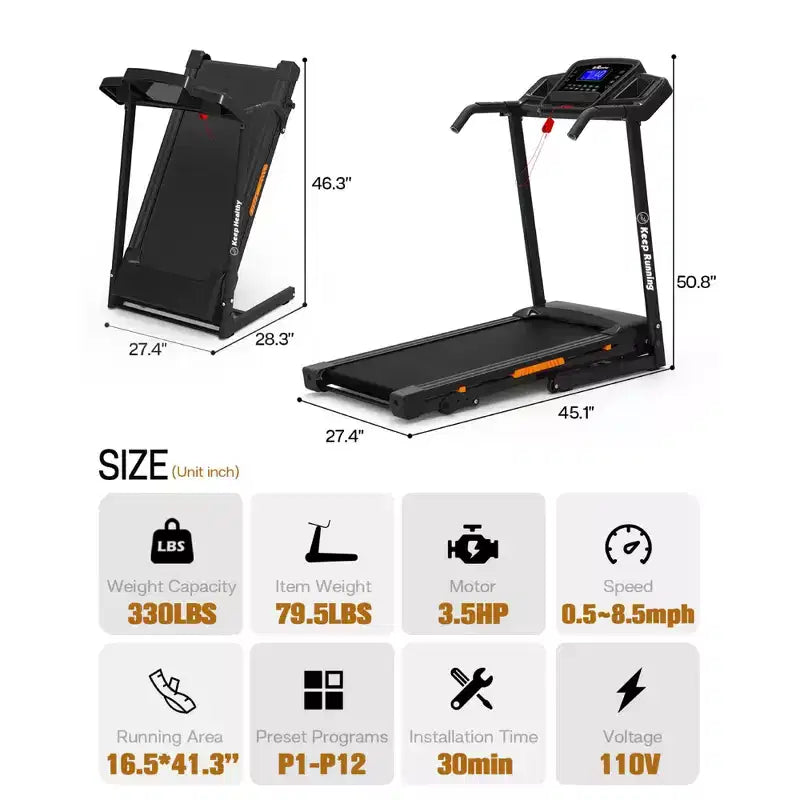 GDFStudio Velocity Folding Treadmill with LED Display and Manual Incline