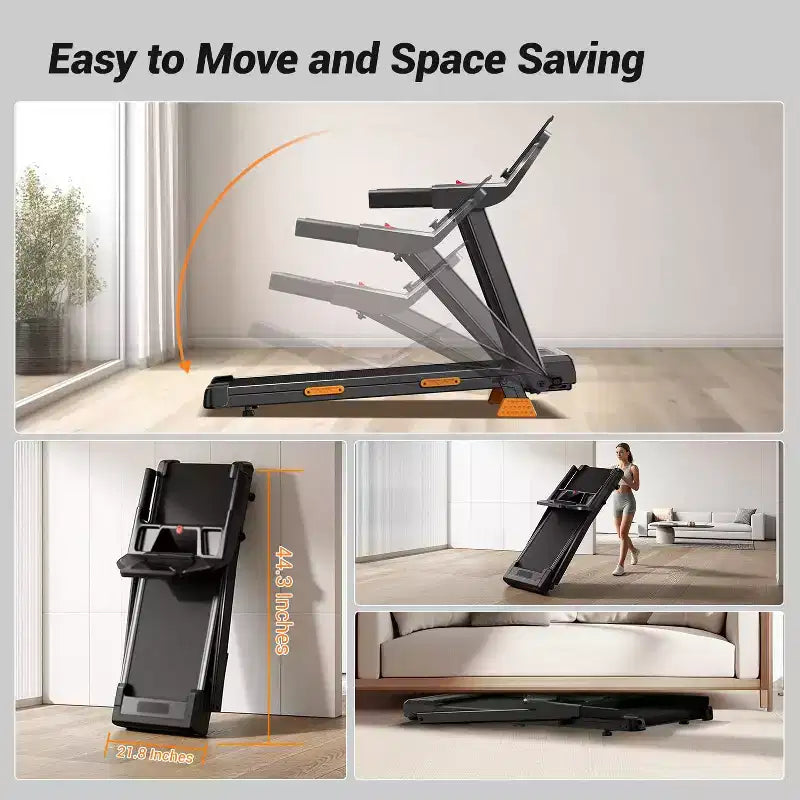 KikiBriz Treadmills for Home with Incline, 7-Layer Shock-Absorbing Foldable Treadmill with Led Screen & Handle Bar Up to Large Capacity