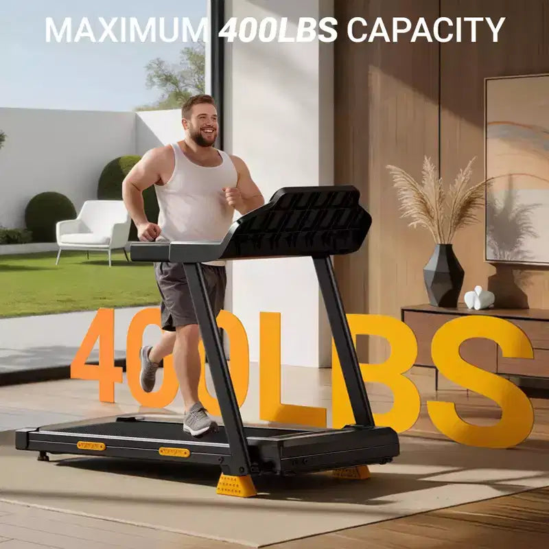 Tapis de course à domicile avec inclinaison de 14 % et écran LED, tapis de course pliable silencieux de 3,0 CV avec barre de maintien, capacité jusqu'à 163 kg