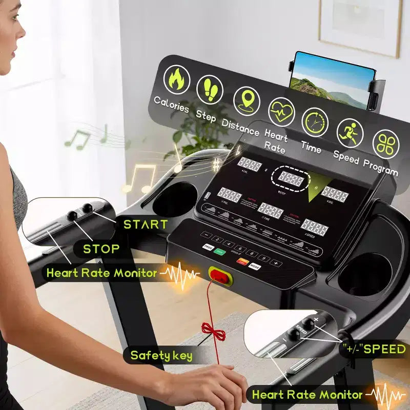 Treadmills for Home with Dual Brushless 3.5 HP Motorized, Folding Treadmill with 6% Manual Incline, 9MPH, 350 lb Capacity, 17 Wide Belt