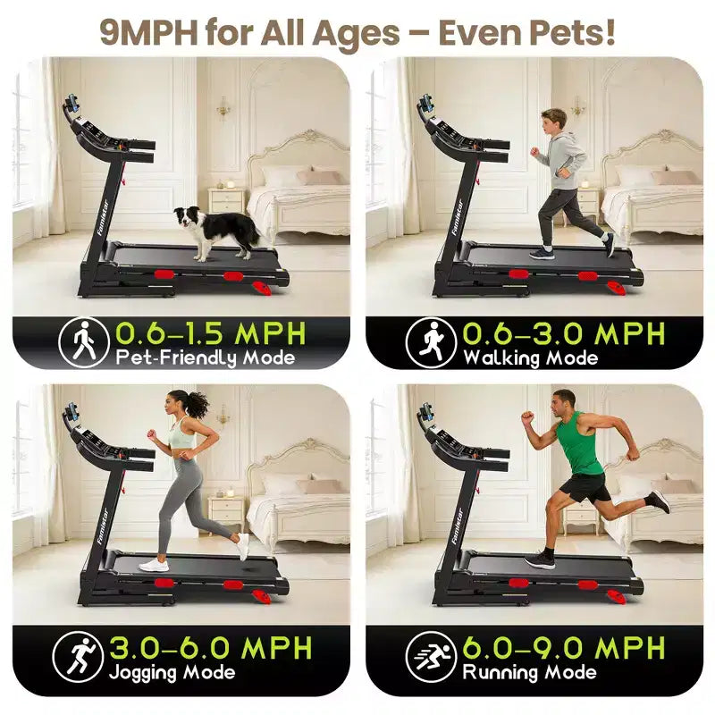 Compact Folding Treadmill for Home with 3.75 HP Motor, App Control, Bluetooth, 10% Incline, 330 lb Capacity