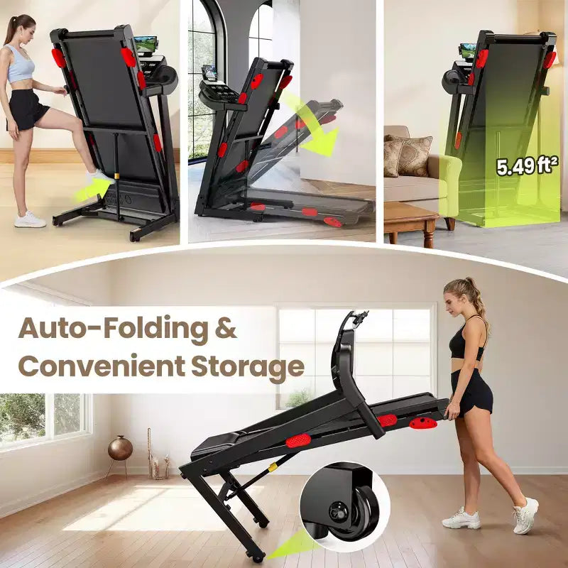 Tapis de course 4 en 1 pour la maison, pliable 3,75 CV avec inclinaison de 10 %, vitesse de marche/course 0,9-14 km/h, capacité 136 kg, 105 programmes, contrôle par application