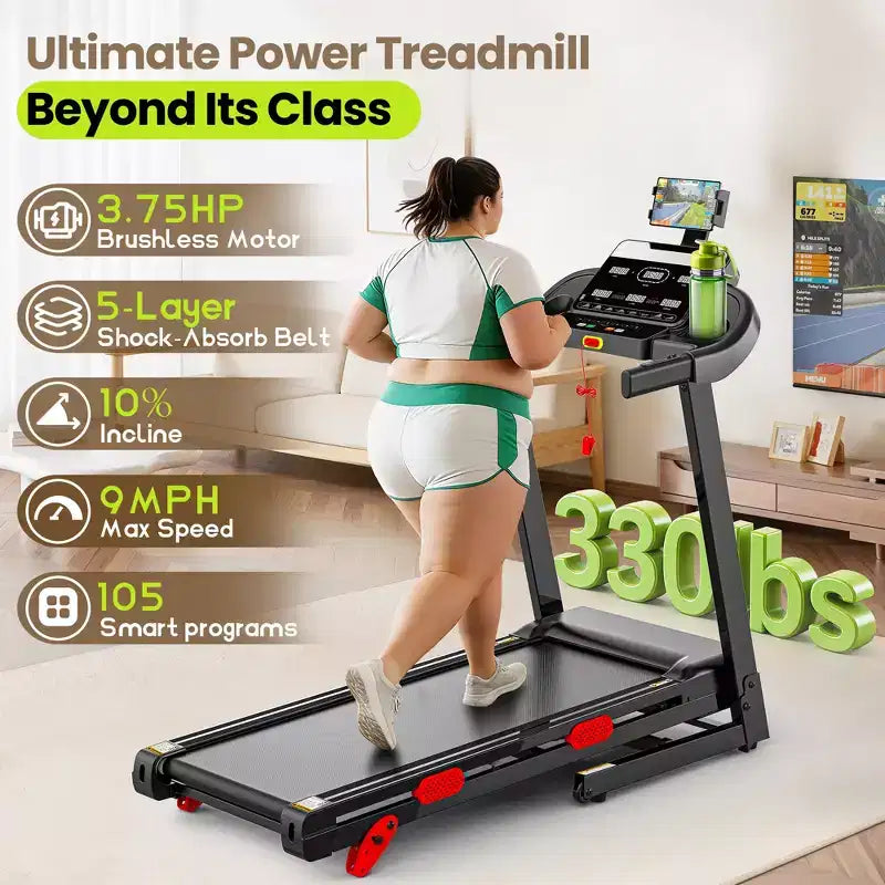 Tapis de course 4 en 1 pour la maison, pliable 3,75 CV avec inclinaison de 10 %, vitesse de marche/course 0,9-14 km/h, capacité 136 kg, 105 programmes, contrôle par application