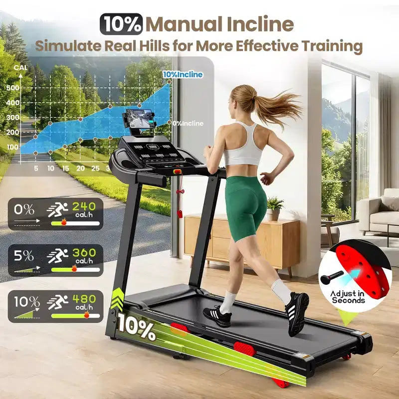 Tapis de course 4 en 1 pour la maison, pliable 3,75 CV avec inclinaison de 10 %, vitesse de marche/course 0,9-14 km/h, capacité 136 kg, 105 programmes, contrôle par application