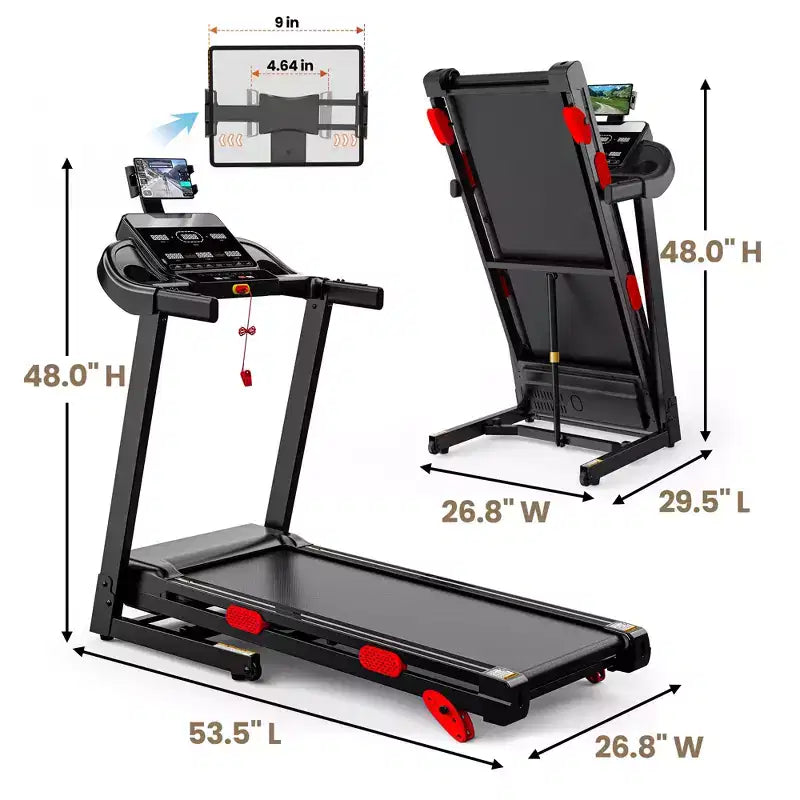 Home Fitness Treadmill with Quiet Motor, Incline, 0.69 MPH Speed, 330 lb Capacity, LED Display & Programs