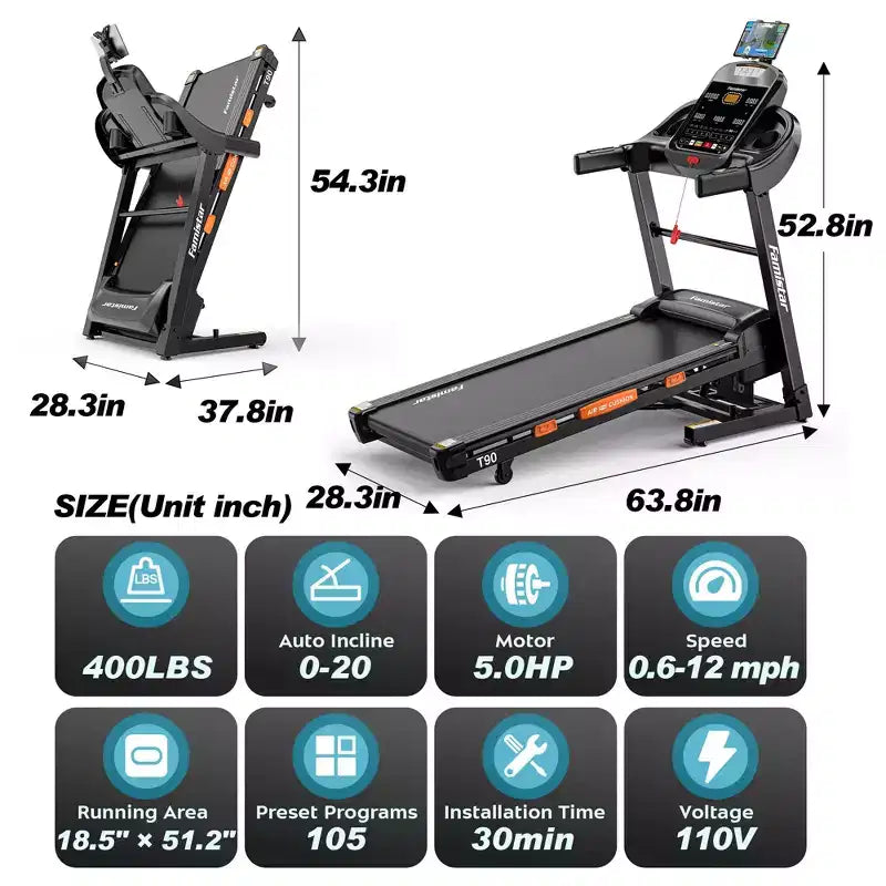 Tapis de course pliable 4-en-1 spécial Pâques avec haut-parleurs Bluetooth, contrôle par application et écran LED, 5 CV, 19 km/h