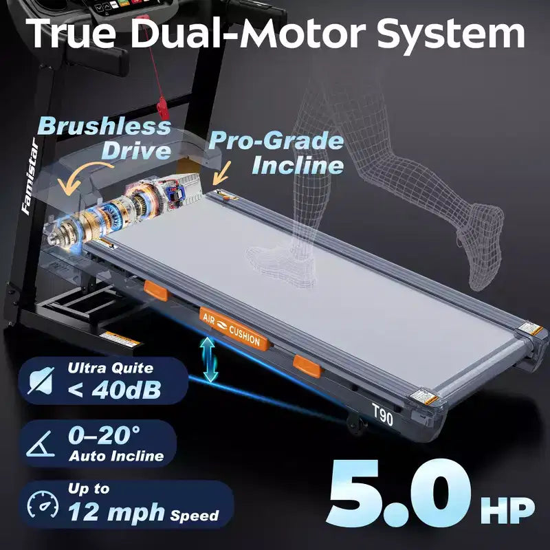 Tapis de course pliable 4-en-1 spécial Pâques avec haut-parleurs Bluetooth, contrôle par application et écran LED, 5 CV, 19 km/h