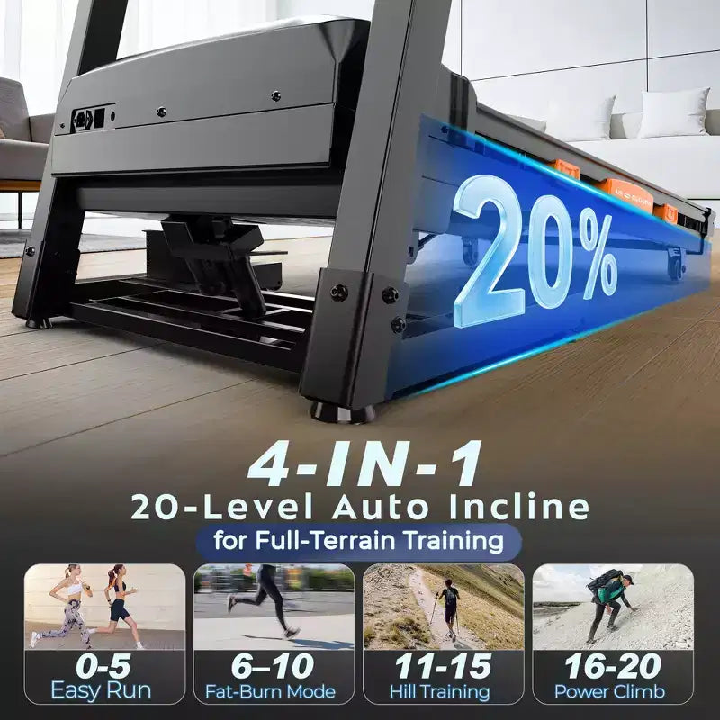 Tapis de course pliable 4-en-1 spécial Pâques avec haut-parleurs Bluetooth, contrôle par application et écran LED, 5 CV, 19 km/h
