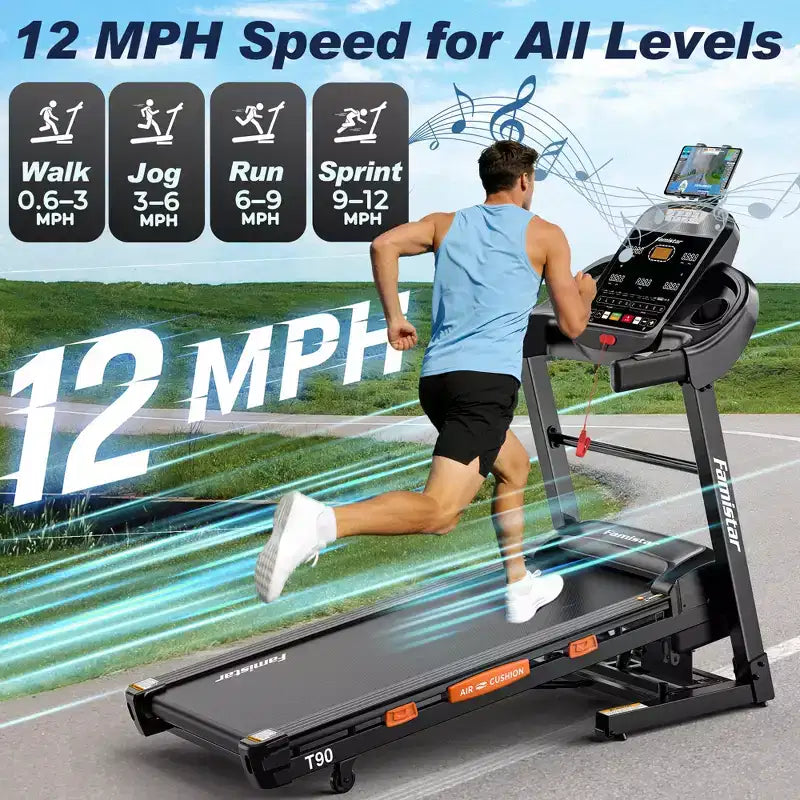 Tapis de course pliable 4-en-1 spécial Pâques avec haut-parleurs Bluetooth, contrôle par application et écran LED, 5 CV, 19 km/h