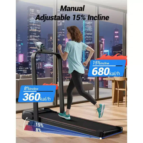 15% Incline Walking Pad Treadmill with Handle Bar - 2.5HP Quiet Folding Treadmill for Home Office Under Desk Portable Walking Pad with 220LBS Capacity