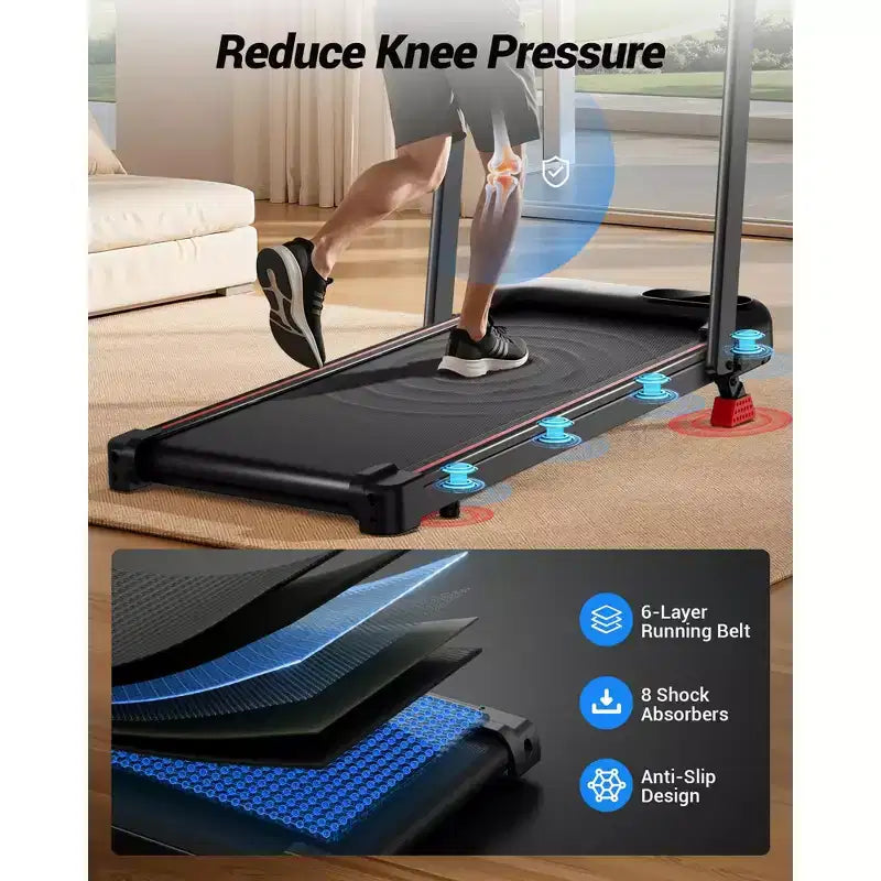 15% Incline Walking Pad Treadmill with Handle Bar - 2.5HP Quiet Folding Treadmill for Home Office Under Desk Portable Walking Pad with 220LBS Capacity