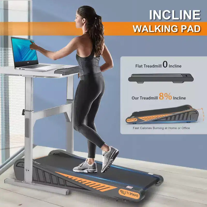 NAYSAYE Under Desk Walking Pad with 8% Incline, Compact Home Exercise Treadmill for Small Spaces, Black, 37.8*22*6.7