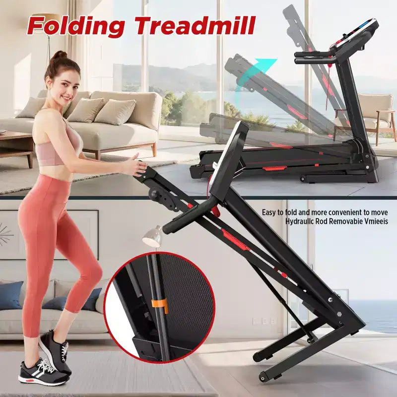 NAYSAYE Foldable Incline Treadmill, Portable Running Walking Jogging Machine with 12 Training Programs for Home Indoor Workout, Black, 50*26.4*46.5