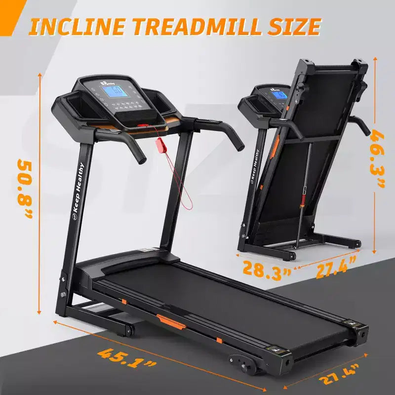 NAYSAYE Tapis de course pliable inclinable, machine de marche et de course avec moniteur de fréquence cardiaque et porte-gobelet pour salle de sport à domicile, noir, 50*26.4*46.5