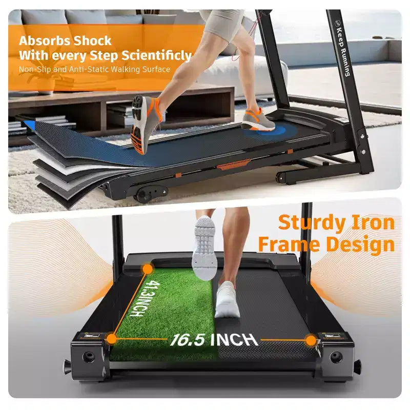 NAYSAYE Tapis de course pliable inclinable, machine de marche et de course avec moniteur de fréquence cardiaque et porte-gobelet pour salle de sport à domicile, noir, 50*26.4*46.5