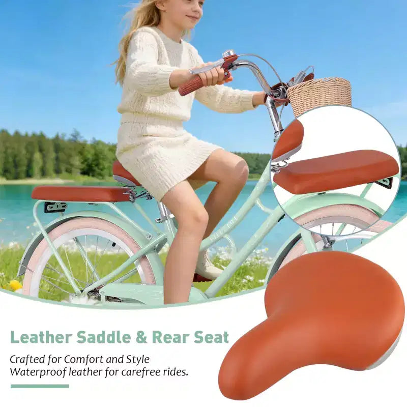 NAYSAYE Girls Beach Cruiser Bike with Front Basket & Sturdy Steel Frame for Comfortable Outdoor City Commute, Green, 58.39*24.53*36.93