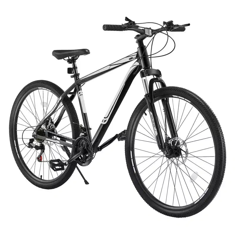 NAYSAYE 29 Inch Mountain Bike with 21 Speeds Front Suspension Dual Disc Brakes for Outdoor Trail Riding Adventure, White Black, 56.3*8.66*30.71