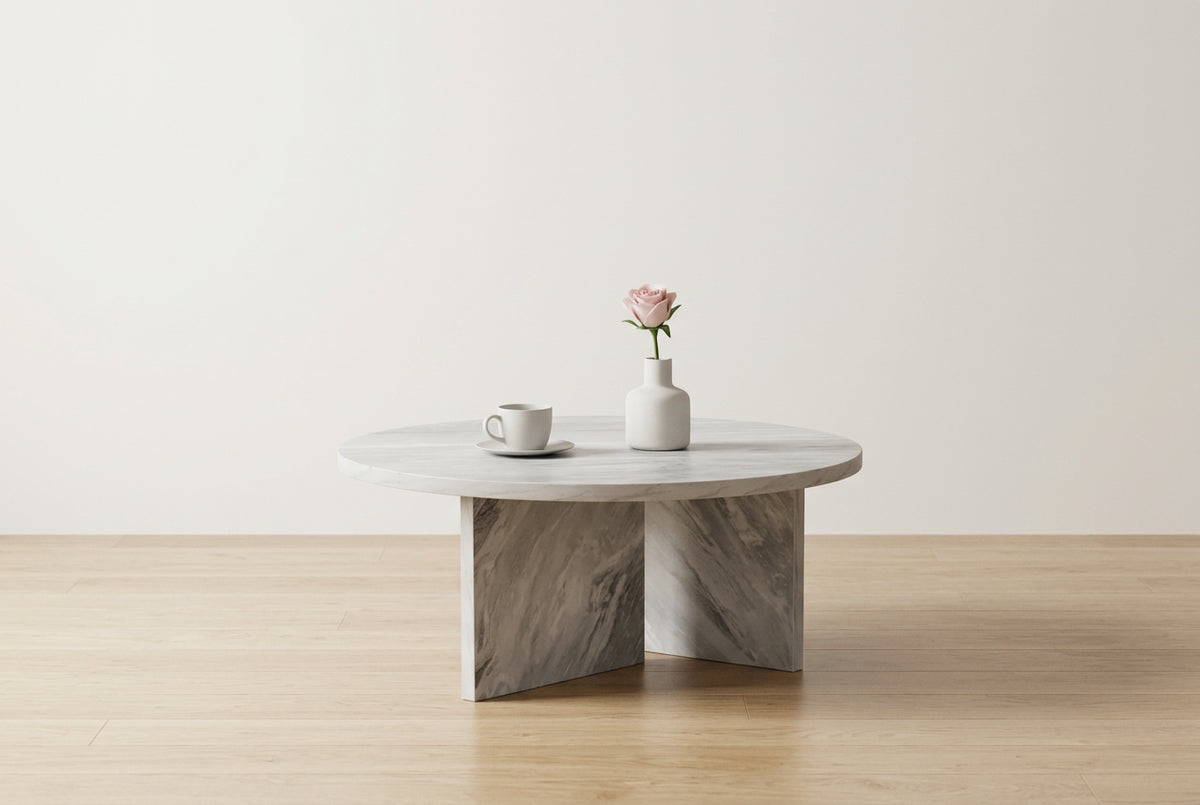 31.5 White Round MDF Coffee Table, Modern Minimalist Nordic Scratch-Resistant Table for Living Room Office Bedroom
