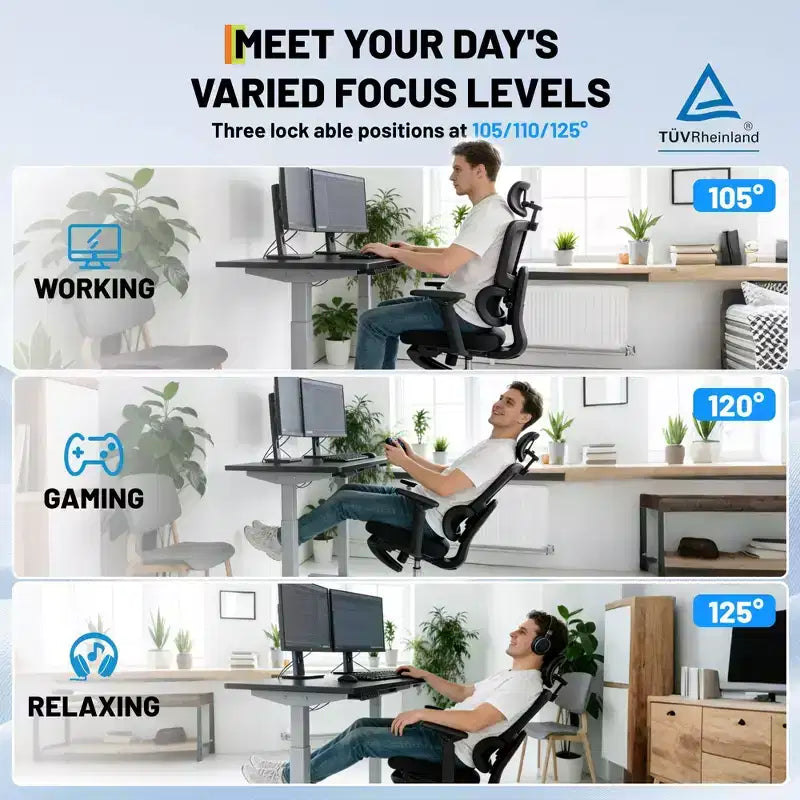 Ergonomic High Back Mesh Office Gaming Chair, 400lb Heavy Duty Capacity with Flip-Up Arms, Adjustable Headrest, Lumbar and Leg Support, Reclining