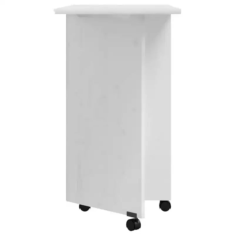 Meuble bas à roulettes en pin massif blanc avec bureau