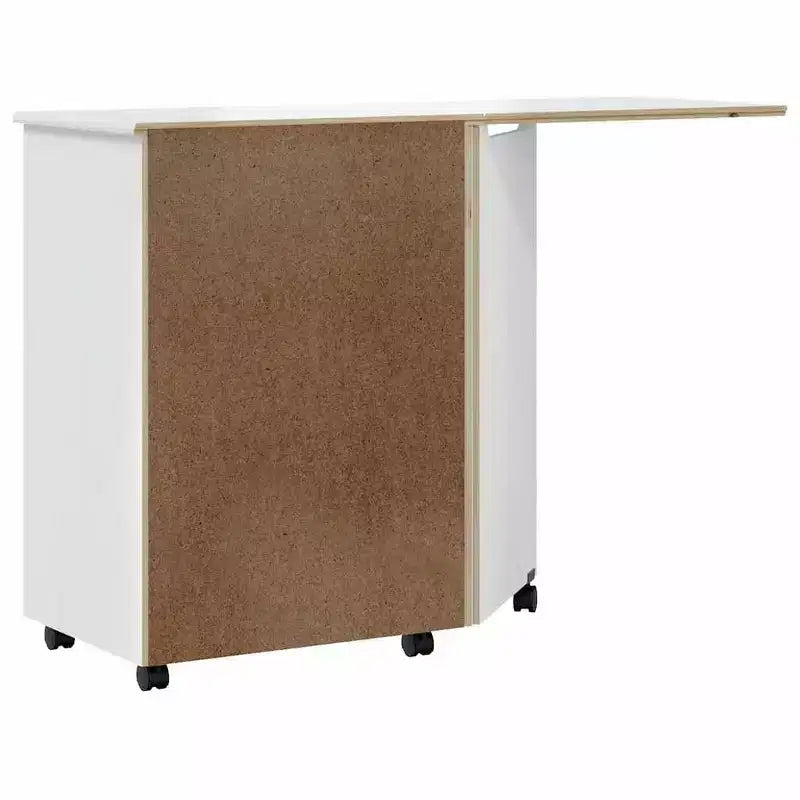 Meuble bas à roulettes en pin massif blanc avec bureau