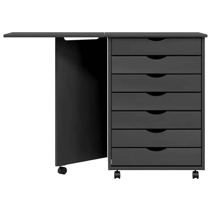 Meuble bas à roulettes en pin massif blanc avec bureau