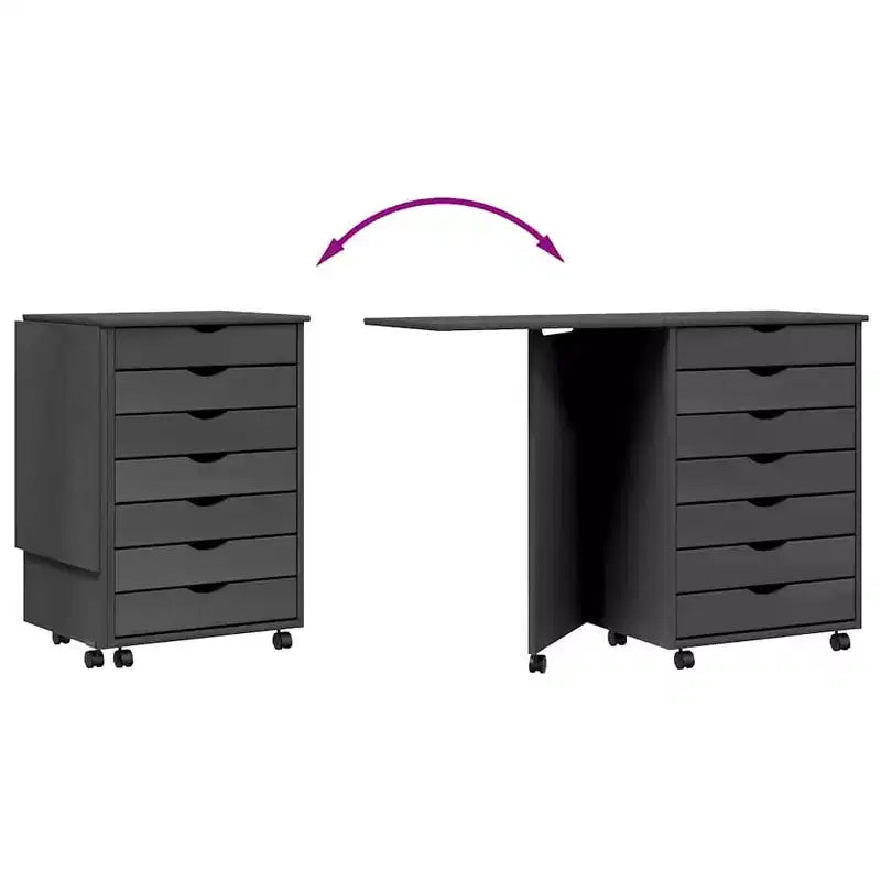 Meuble bas à roulettes en pin massif blanc avec bureau