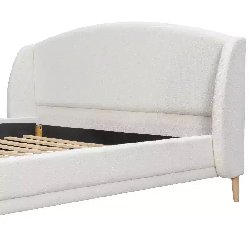Christopher Knight Home Hollis - Lit Moderne Capitonnée en Boucle avec Tête de Lit à Oreilles, Blanc