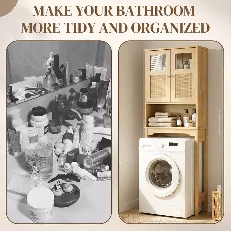 66.93'' Toilet Cabinet In Original Wood With Rattan Surface Double Doors