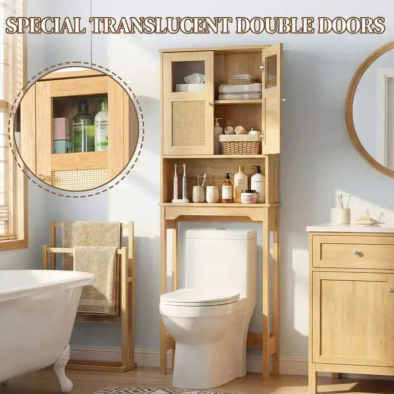 66.93'' Toilet Cabinet In Original Wood With Rattan Surface Double Doors