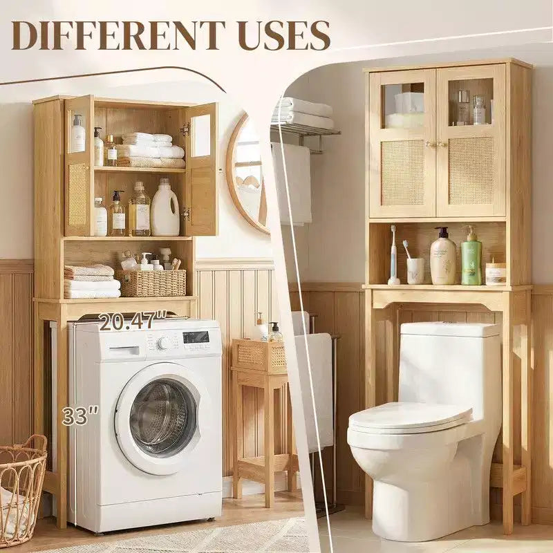66.93'' Toilet Cabinet In Original Wood With Rattan Surface Double Doors