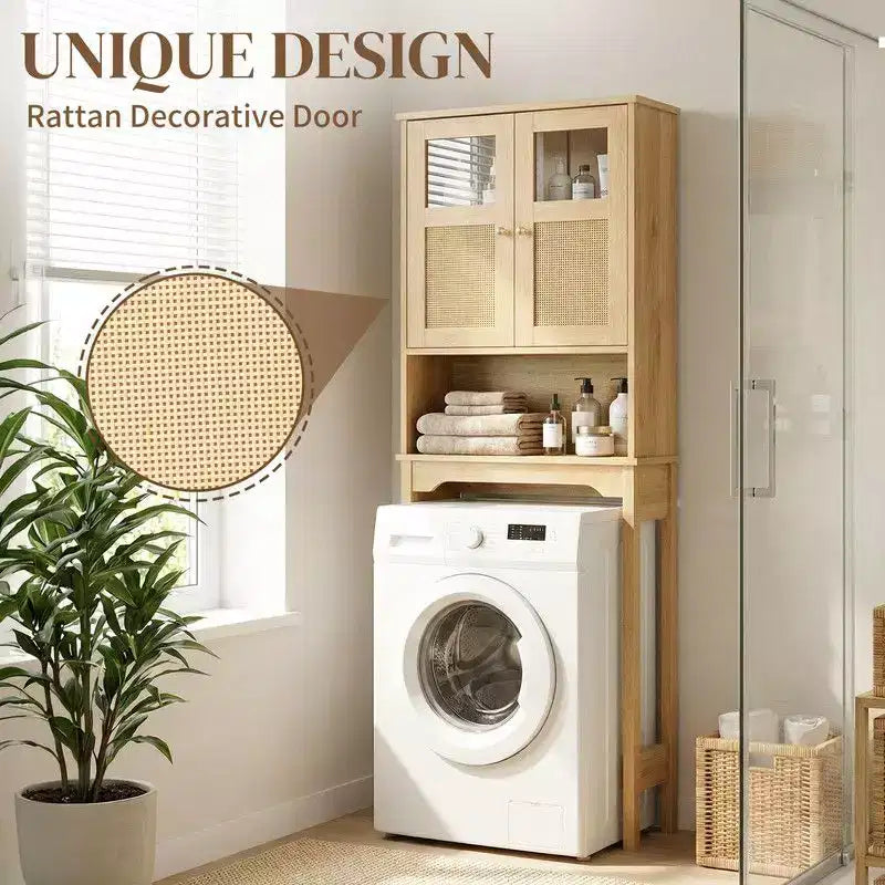 66.93'' Toilet Cabinet In Original Wood With Rattan Surface Double Doors