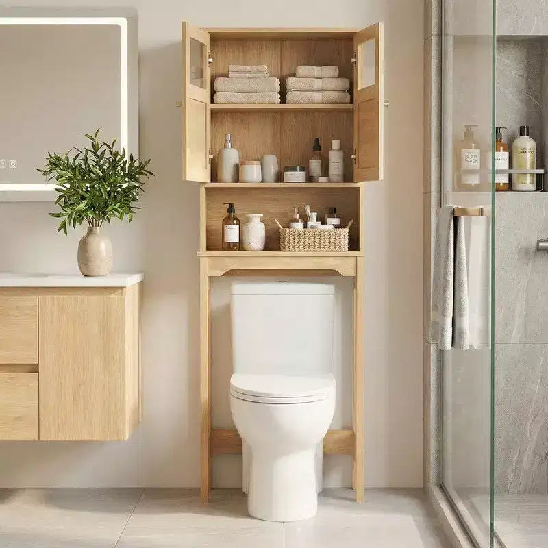 66.93'' Toilet Cabinet In Original Wood With Rattan Surface Double Doors