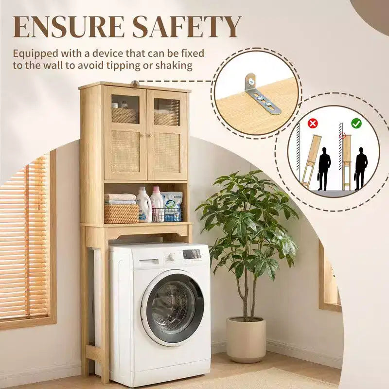 66.93'' Toilet Cabinet In Original Wood With Rattan Surface Double Doors