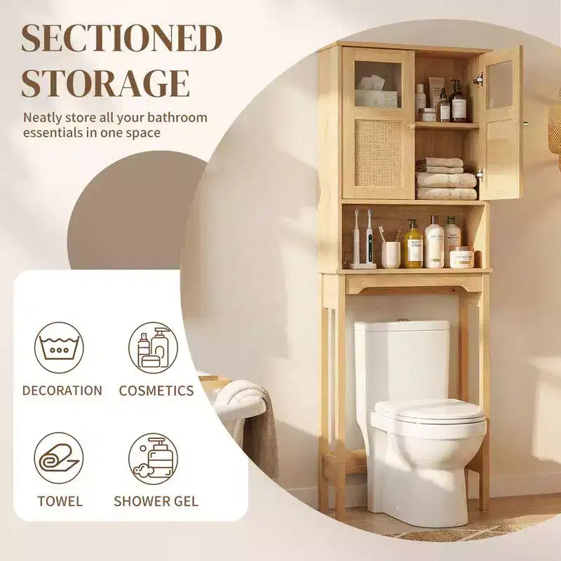 66.93'' Toilet Cabinet In Original Wood With Rattan Surface Double Doors
