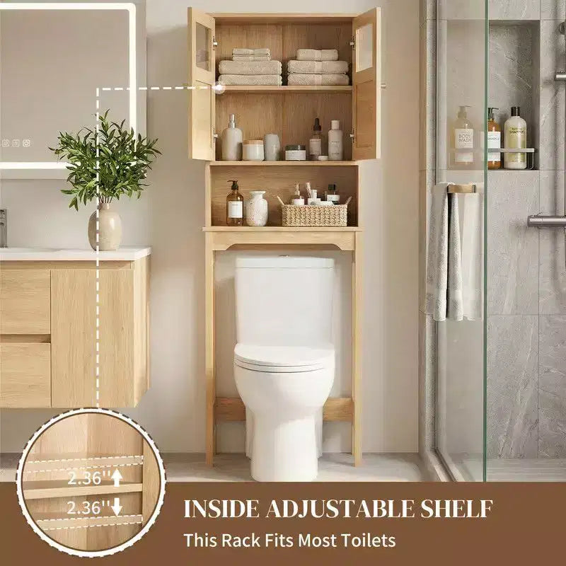 66.93'' Toilet Cabinet In Original Wood With Rattan Surface Double Doors