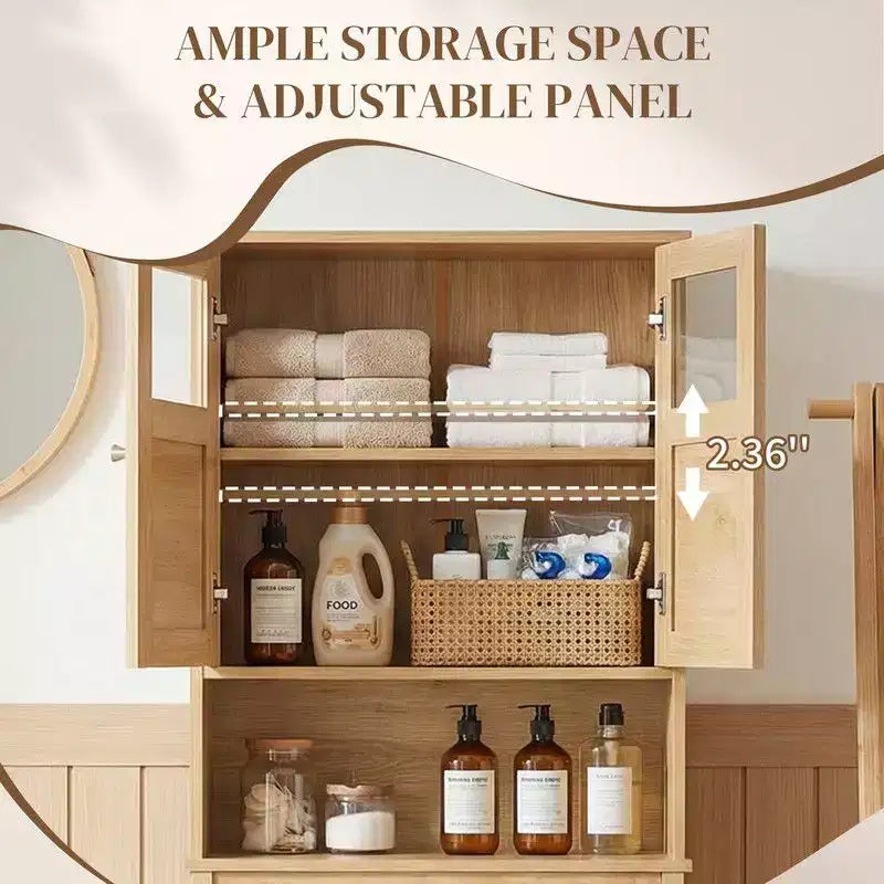 66.93'' Toilet Cabinet In Original Wood With Rattan Surface Double Doors