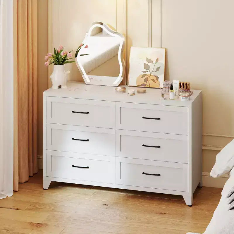 JVNOXK White 6 Drawer Metal Dresser, Eco-Friendly Storage Chest with Smooth Glide Drawers for Bedroom Closet Hallway Entryway