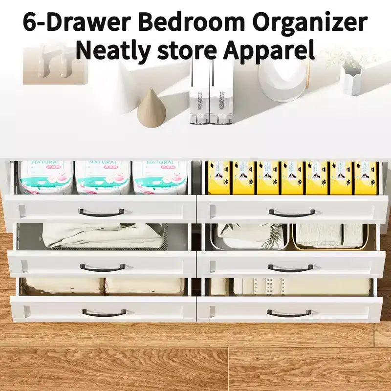 JVNOXK White 6 Drawer Metal Dresser, Eco-Friendly Storage Chest with Smooth Glide Drawers for Bedroom Closet Hallway Entryway