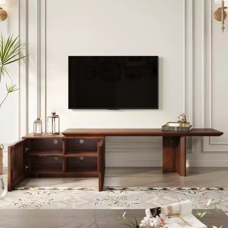 JVNOXK 60.6-84.3''Extendable TV Media Console for Up to 55 Inch, Modern TV Stand, Entertainment Center with Storage, for Living Room,Bedroom