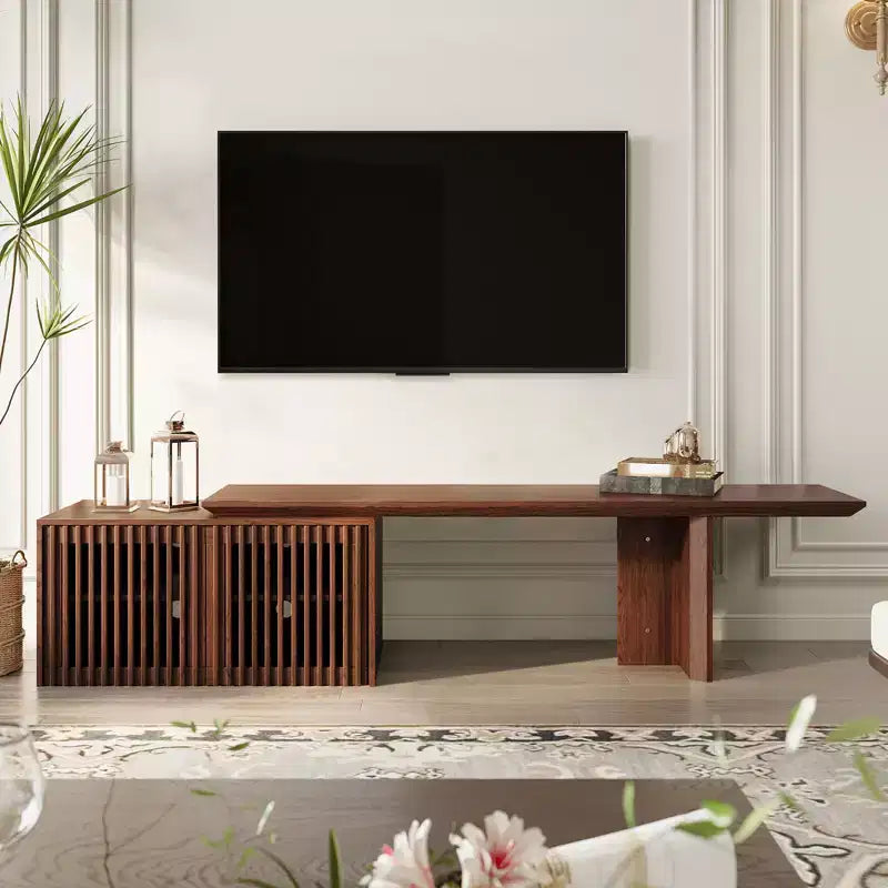 JVNOXK 60.6-84.3''Extendable TV Media Console for Up to 55 Inch, Modern TV Stand, Entertainment Center with Storage, for Living Room,Bedroom