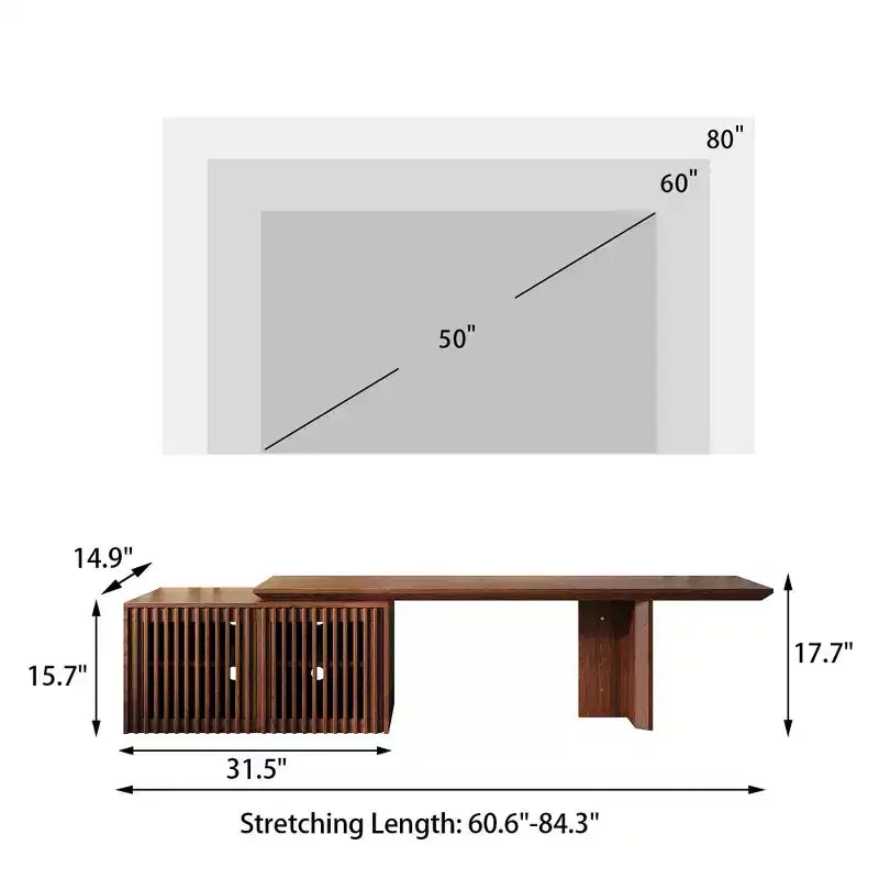JVNOXK 60.6-84.3''Extendable TV Media Console for Up to 55 Inch, Modern TV Stand, Entertainment Center with Storage, for Living Room,Bedroom