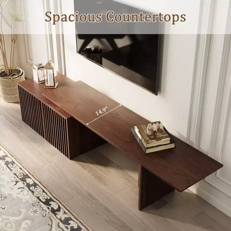 JVNOXK 60.6-84.3''Extendable TV Media Console for Up to 55 Inch, Modern TV Stand, Entertainment Center with Storage, for Living Room,Bedroom