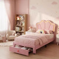 Double bed frame with storage. upholstered frame with headboard. velvet. suitable for children and girls. wood slat support. pink