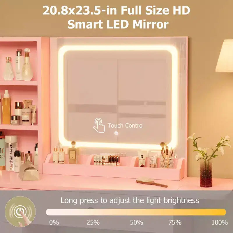 Makeup Vanity Desk Set  Mirror, Drawer, Storage Chair, 3 Shelves  Cute Small Dressing Table for Bedroom, Dorm, Teen or Gift
