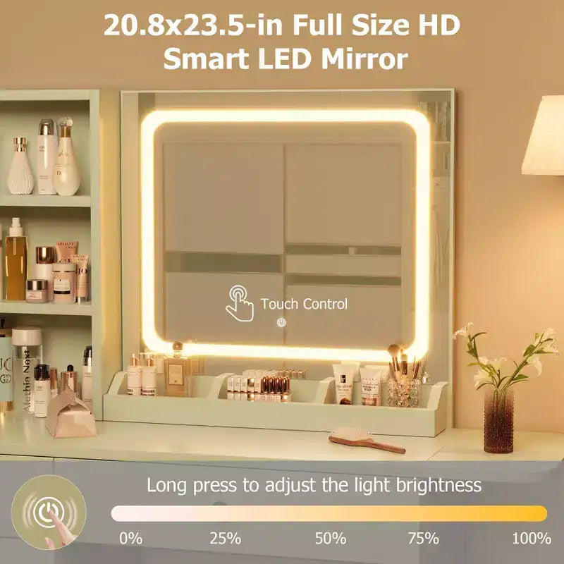 Makeup Vanity Desk Set  Mirror, Drawer, Storage Chair, 3 Shelves  Cute Small Dressing Table for Bedroom, Dorm, Teen or Gift