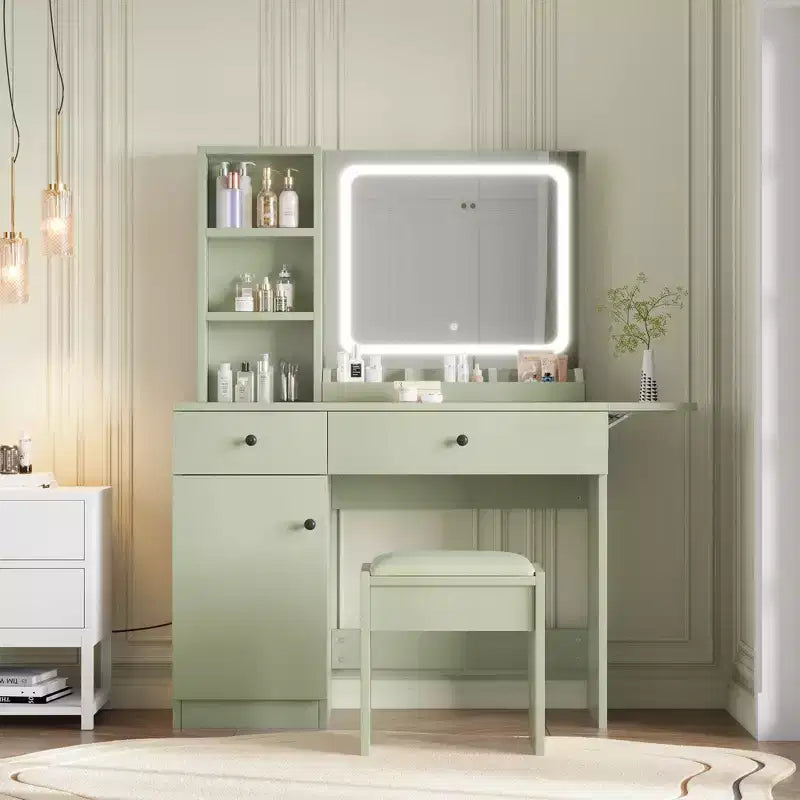 Makeup Vanity Desk Set  Mirror, Drawer, Storage Chair, 3 Shelves  Cute Small Dressing Table for Bedroom, Dorm, Teen or Gift