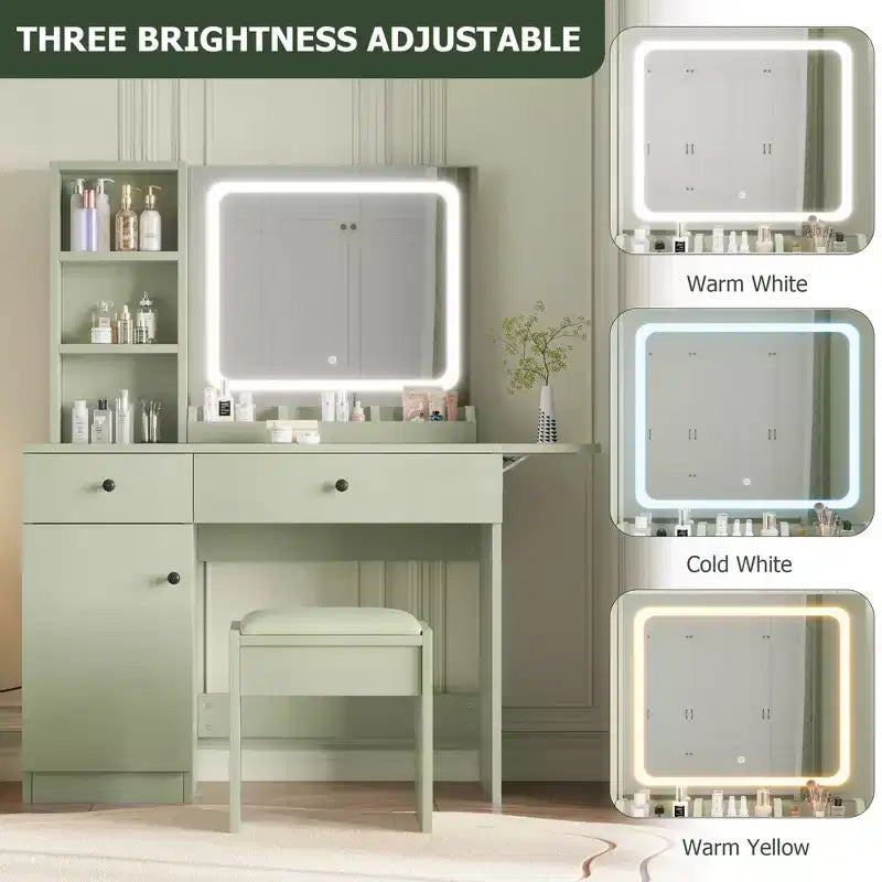Makeup Vanity Desk Set  Mirror, Drawer, Storage Chair, 3 Shelves  Cute Small Dressing Table for Bedroom, Dorm, Teen or Gift