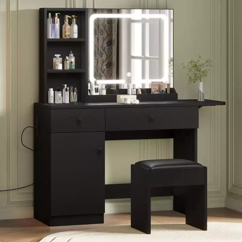 Makeup Vanity Desk Set  Mirror, Drawer, Storage Chair, 3 Shelves  Cute Small Dressing Table for Bedroom, Dorm, Teen or Gift